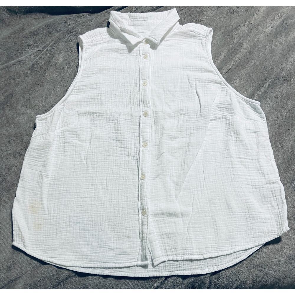 NWT J. Crew Button Up Sleeveless Gauze Shirt White Size 2X Flawed Lightweight - Picture 5 of 12
